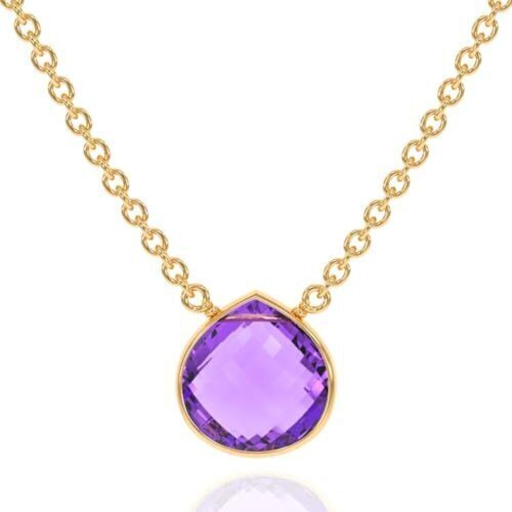 7720 Amethyst Necklace , Premium Gold Heart Bezel Necklaces - Tarnish Free